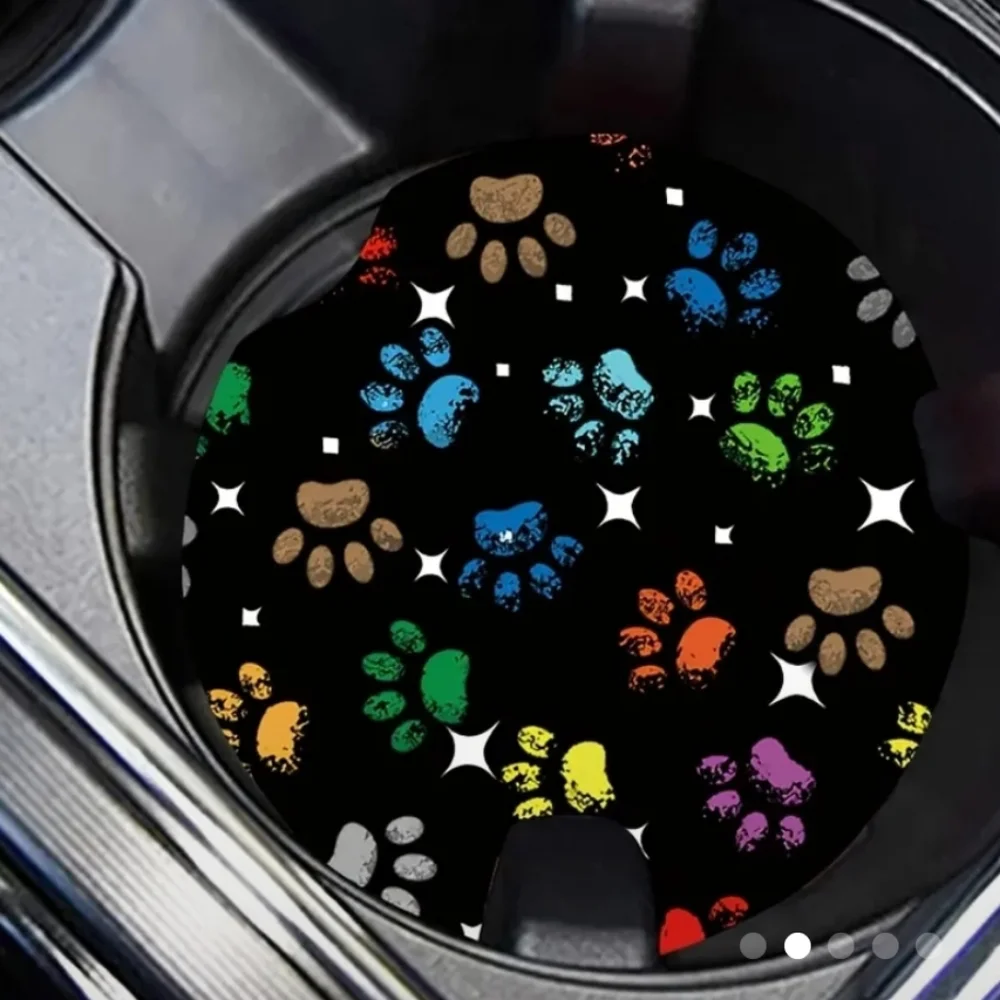 New 2 Piece Set: Multicolored Dog Paw Car Coasters